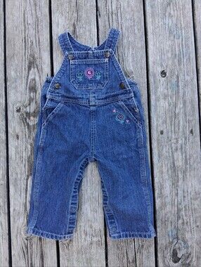 Carhartt Blue Denim Overalls with Pink & Teal Floral Embroidery